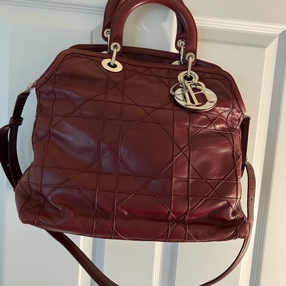 Dior Brown Satchel with Cannage Quilted Pattern